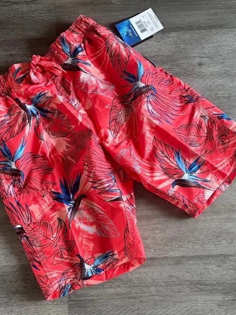 Men's Red Tropical Print Swim Shorts